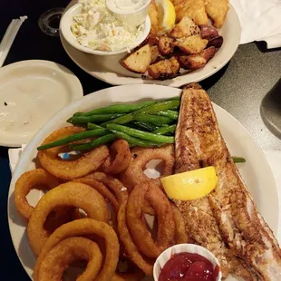 Blackened walleye, fried perch