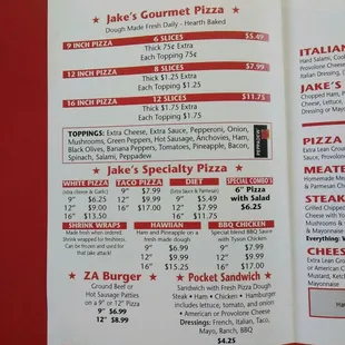 Jakes menu