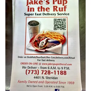 Jake&apos;s PUP in The Ruf 4401 N Sheridian Rd. Chicago IL .Gyros HodDog.Hotdogs Italian Beef Burgers Chicken Fish Salads Sandwiches etc. Cool !