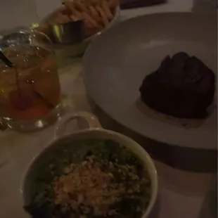 Tenderloin creamed spinach and fries