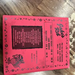 Back of menu