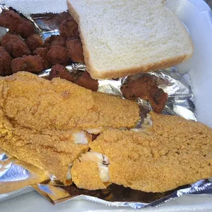 Catfish soggy inside and already falling apart, little flavor, 2/5...Okra overcooked.