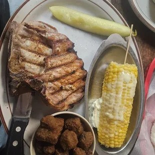 Pork chops,  corn and okra $15.99