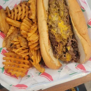 a hot dog and french fries