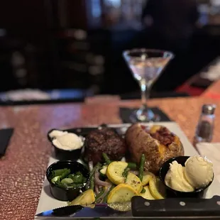 Steak baked potatoes veggies heaven on a plate