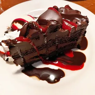 Chocolate cake with raspberry sauce. Perfection!