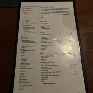 Drink menu