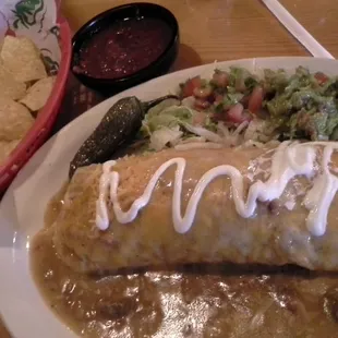 Huge smothered shrimp burrito!! W/chips &amp; salsa