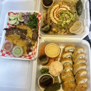 Yakimeshi (fried rice)  Three Amigos Quesabirria tacos
