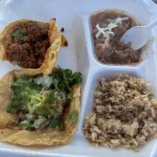 1 Al Pastor  1 Carnitas  Rice &amp; Beans