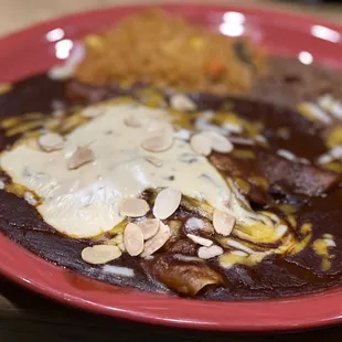 Verde Valley Spinach Enchiladas - topped with almonds!!! Brilliant