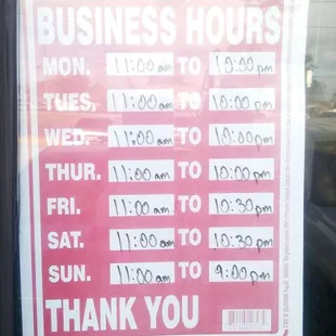 Hours posted