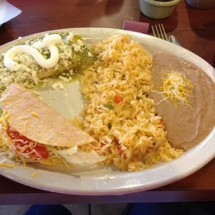 Taco and enchilada meal