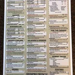 Menu as of 10/29/2018
