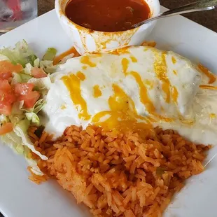 Chili Relleno with shredded chicken,  borracho beans &amp; rice