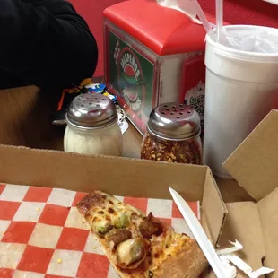 That&apos;s half a slice of the deluxe, the free soft drink and of course the cheese and pepper.