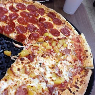 Hawaiian and pepperoni