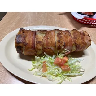 Bacon wrapped Carne Asada burrito.