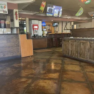 Front counter to left, Craft Beer at middle bar and Salsa Bar to the right.