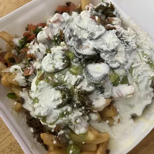 French Fries Nachos with carne asada.