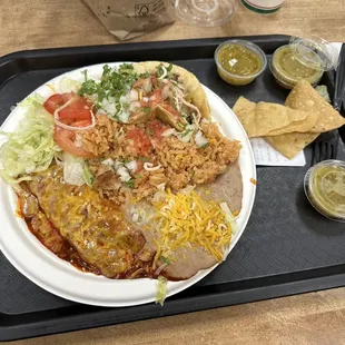 Enchilada Plate with chicken taco