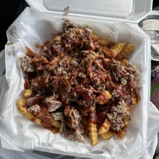 Loaded fried with pork.