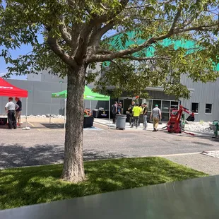 a group of people at a food truck