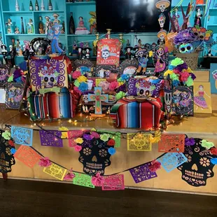 Dia de Los muertos display. Always festive here at jaliscos.