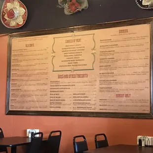 a menu on the wall