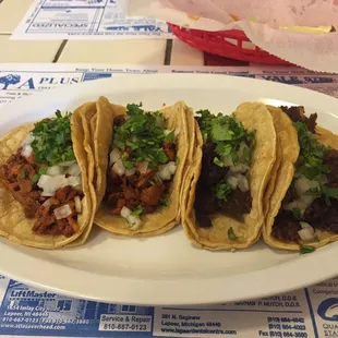 Tacos al pastor (pork) and barbacoa (beef). Very good!