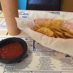 Chips and salsa. The best homemade chips. The orange salsa (in the bottle) is amazing.
