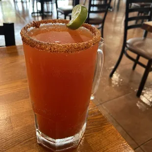 A michilada while I wait for my menudo to go