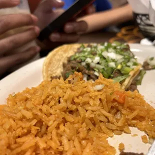 Carne Asada (Steak) taco and rice