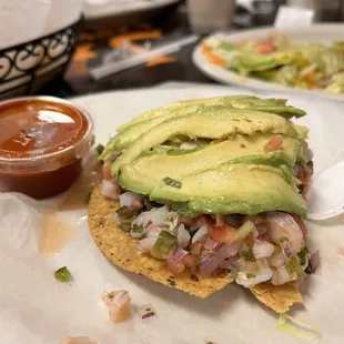 Ceviche tostada (half eaten )