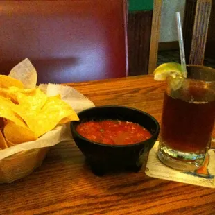 Crispy Tortilla Chips &amp; Freshly Made Salsa Accompanied By A Megra Modelo!