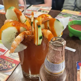 Beer and tomato thing with shrimp.