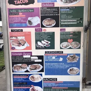 a menu for jalisco tacos