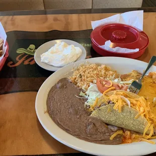 Taco, cheese enchilada plate