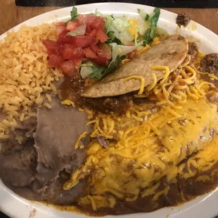 The Texas plate was today&apos;s special. $10 for 2 enchiladas , a taco and rice&amp; beans.