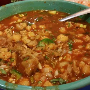 Large bowl of Menudo.  I like it but not for the faint of heart if beef stomach is not your cup of tea.