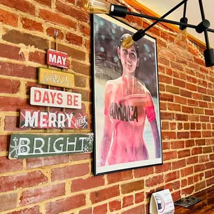 a brick wall in a restaurant