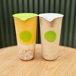 Coconut Mango Pomelo and Peach Milk Tea with lychee jelly