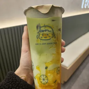 Mango matcha latte
