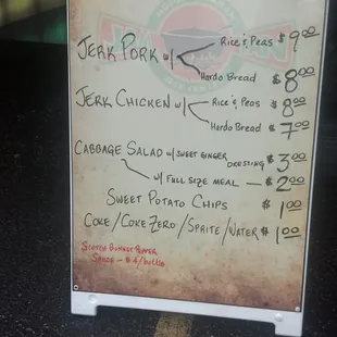 a menu on a board