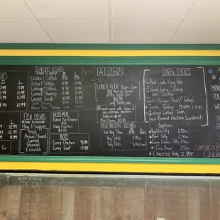 a menu on a blackboard