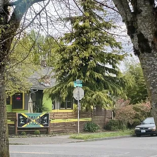a car driving down the street