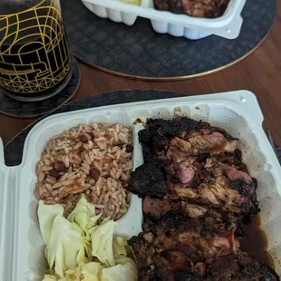 Jerk chicken dinner! Holy moly, this food is so fire! Delicious, flavorful and being made by the kindest folks in town!