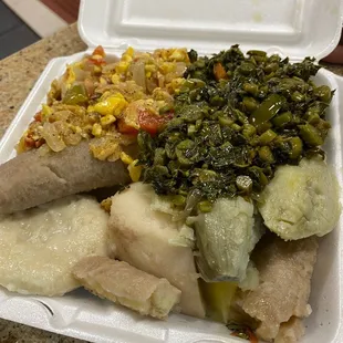 Ackee and Salt-Fish Breakfast + callaloo