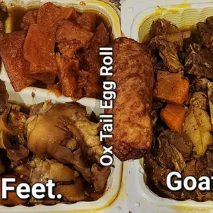 two trays of meat and vegetables