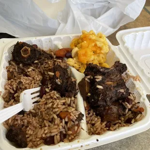 Oxtail Mac and Cheese Rice and Peas